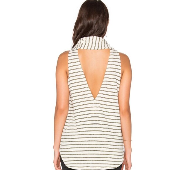 NWT CHASER Cream Gold Metallic Cowl Neck Open Back Vent Tank Top Size Medium - Picture 4 of 8